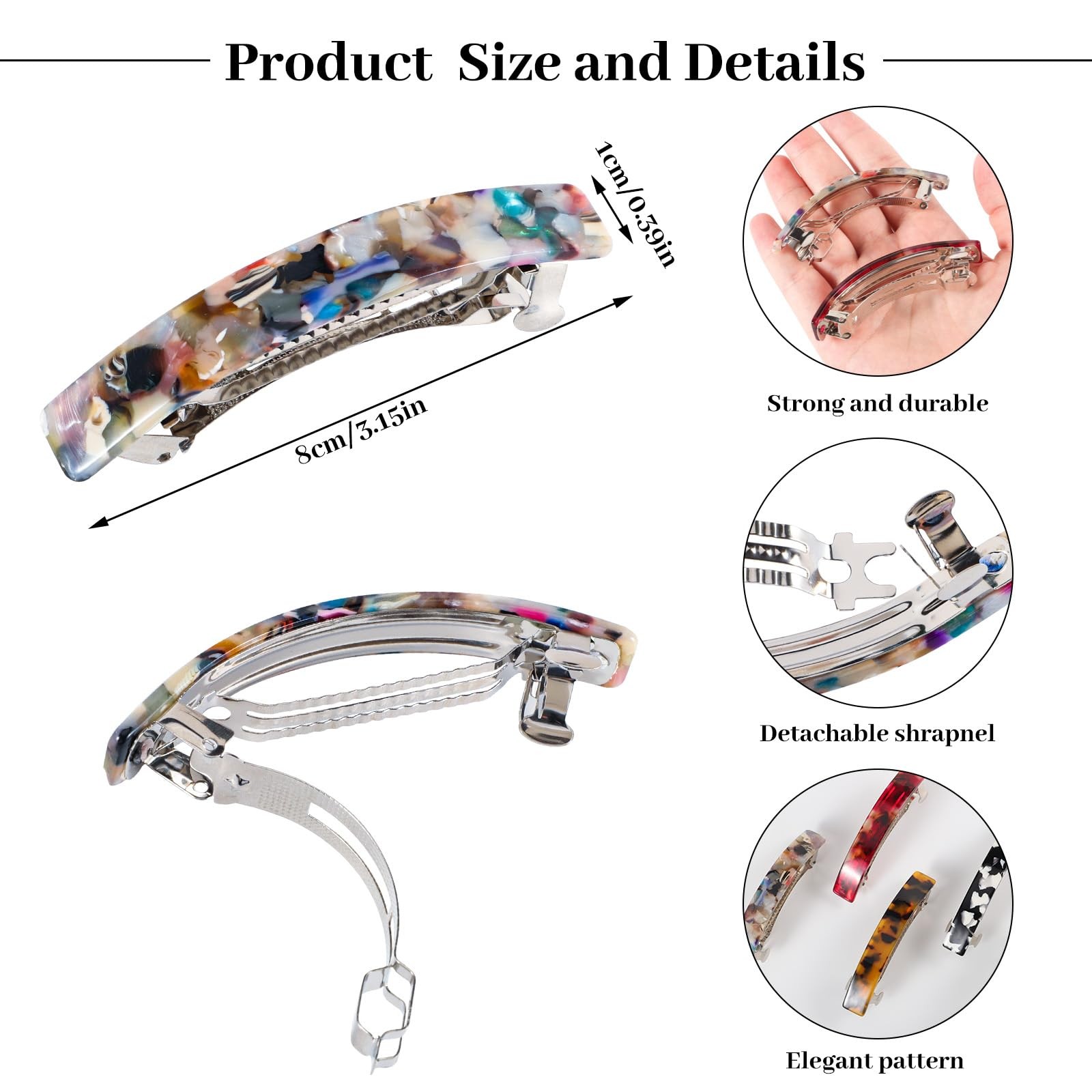 6 Pcs Acetate Tortoise Hair Barrettes for Women Fine Thin Thick Hair