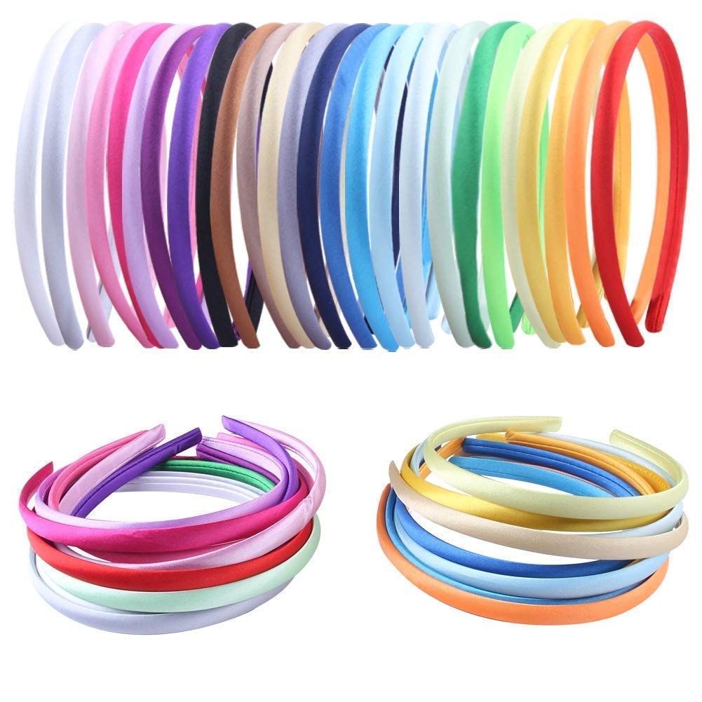 Pack of 26 DIY Satin Covered Fashion Headbands Set 0.4 Inch/1 Cm Girls Hairbands