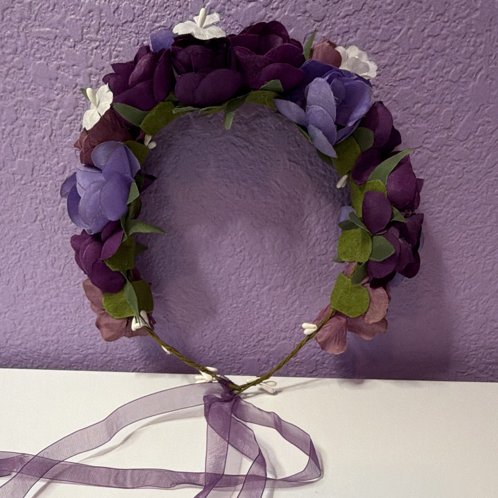 Women’s Thorn & Fable Purple Flower Headband Fabric Ribbon Ties Hot Topic