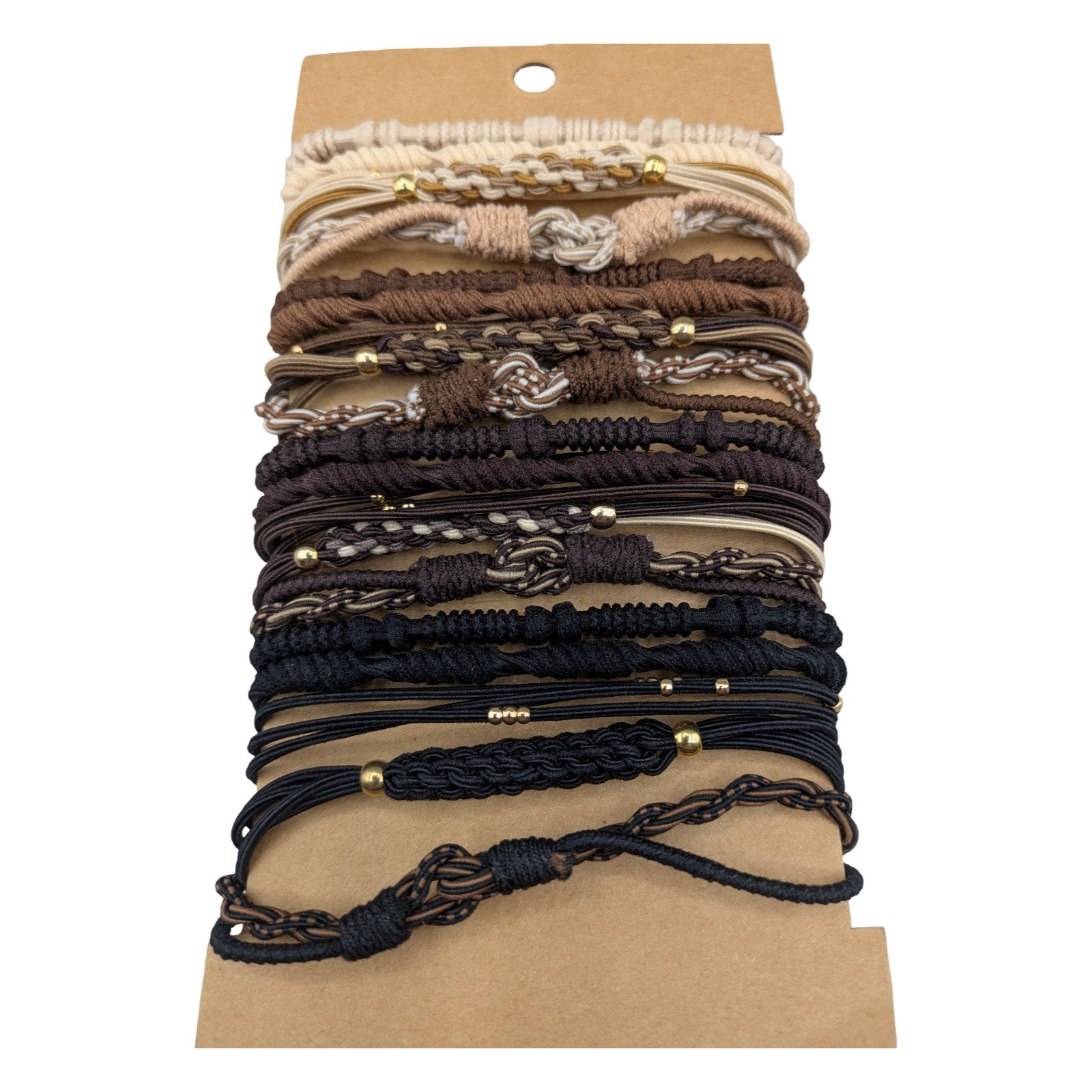 Livhil 20pc Hair Tie Set Neutral Black Brown Tan Braided Elastic Ponytail Holder