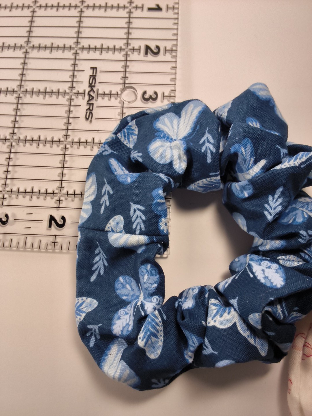 Women Large Scrunchie Cotton Fabric Blue With Butterflies Scrunchies Hair Tie