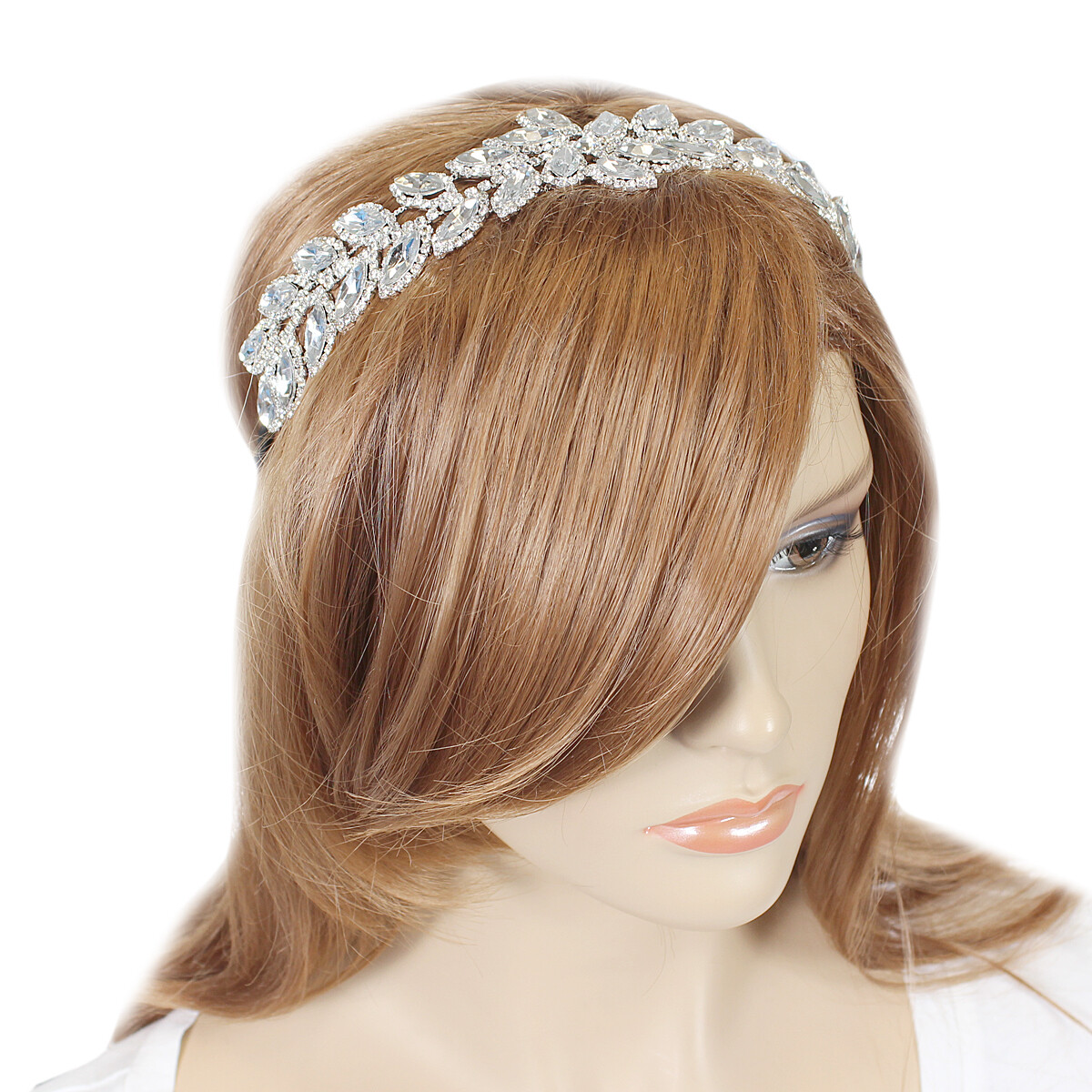 Crystal Headwrap Headband Silver Diamond Shaped Hair Jewelry Silver tone Bling
