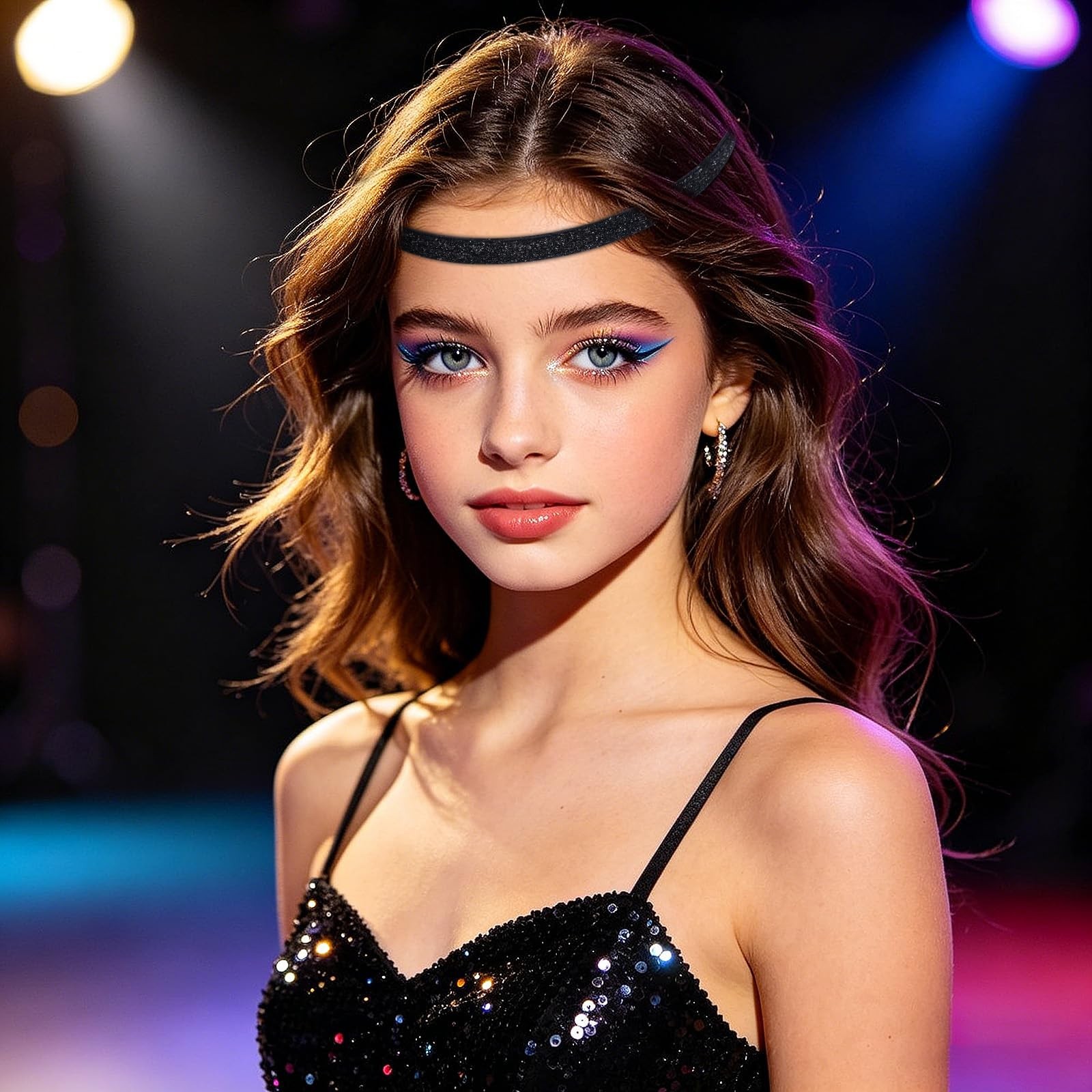 10 Pcs Black Glitter Non-Slip Headbands for Girls – Elastic Sports Velvet Hair A
