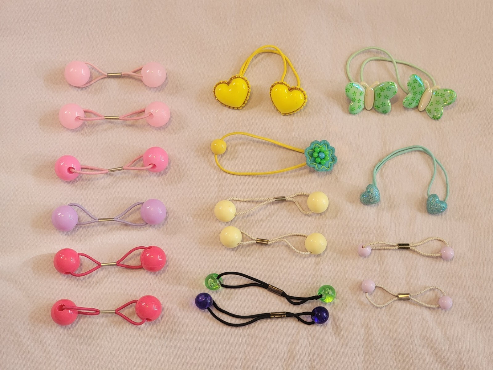 Vintage 80s GOODY Assorted Hair Twin Bead Ponytail Holder Ball Ties Heart Flower