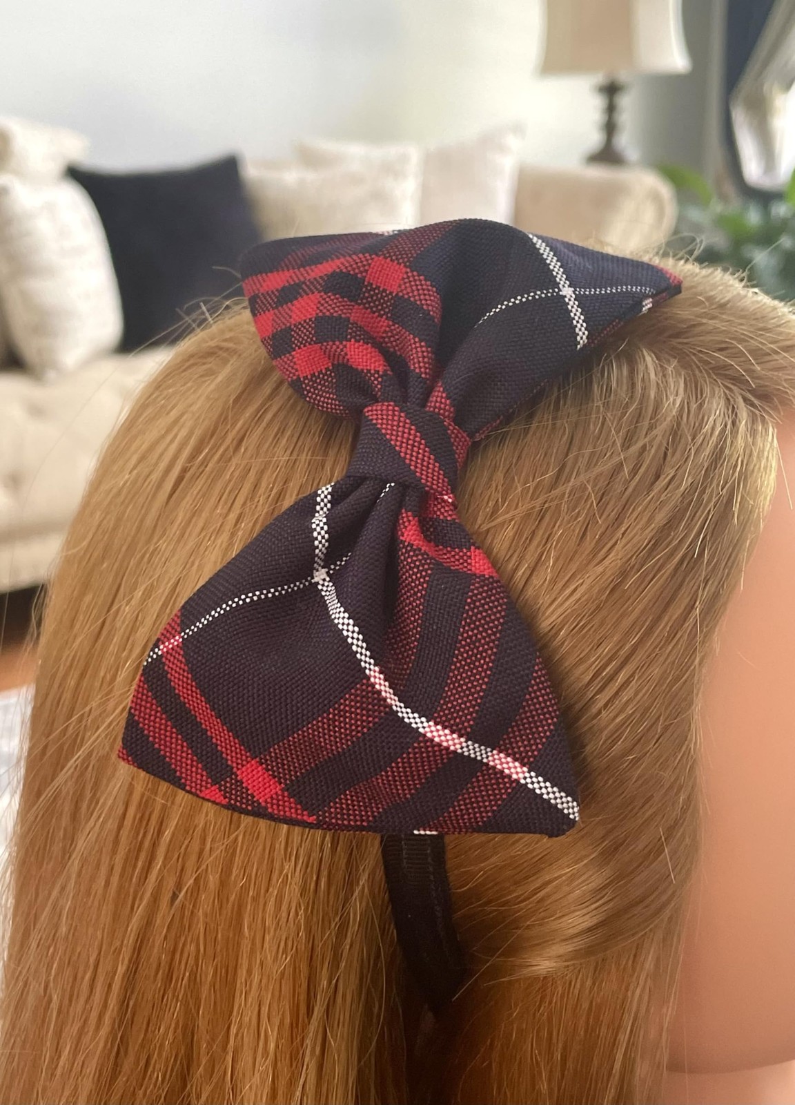 School Headband Plaid Bow Back To School Plaid 36 Navy Red Regular