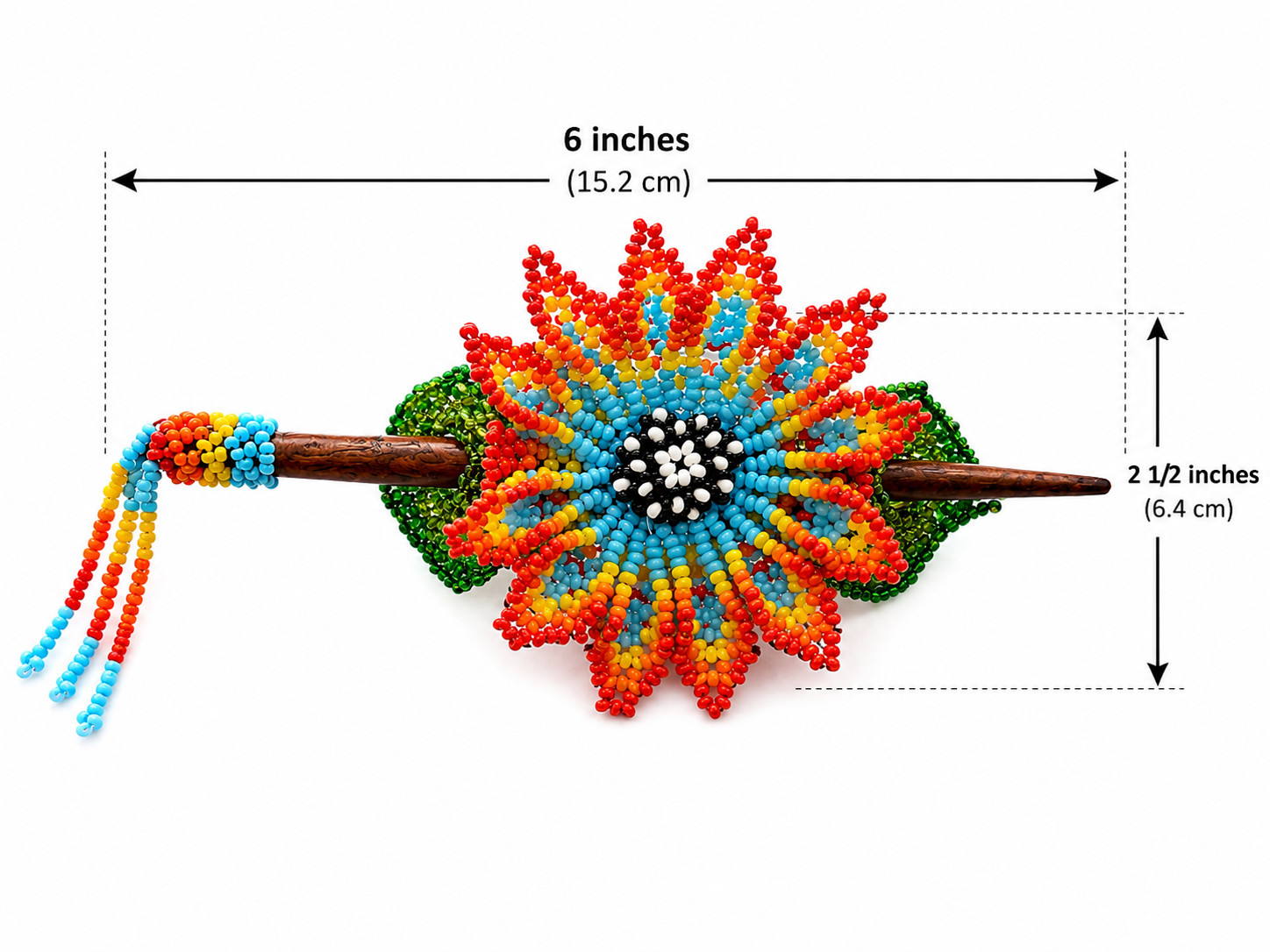 Guatemala Artisan Beaded Floral Hair Barrette Wooden Hair Accessory #2026053002