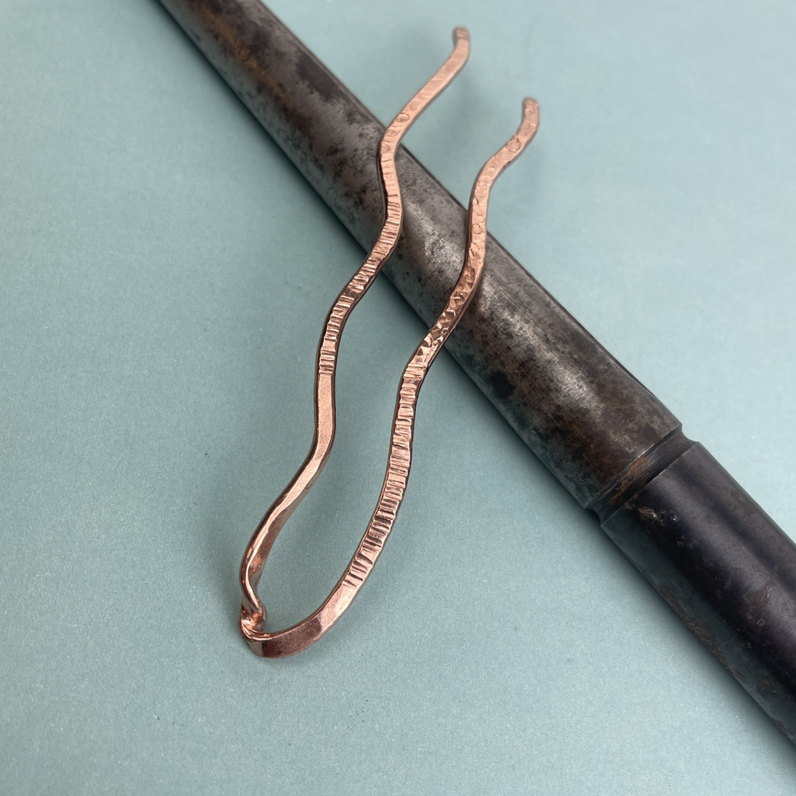 Copper Hair Pin, Stick, Fork, Artist Made Multi Texture