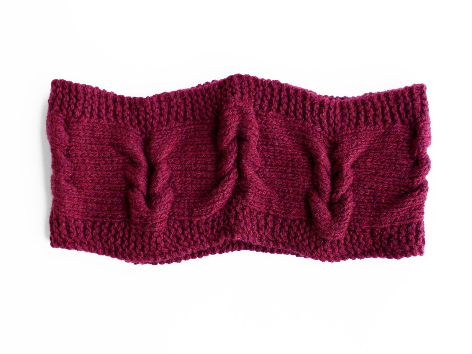 Wool On Skin – 100% Cashmere Handmade Knit Burgundy Headband
