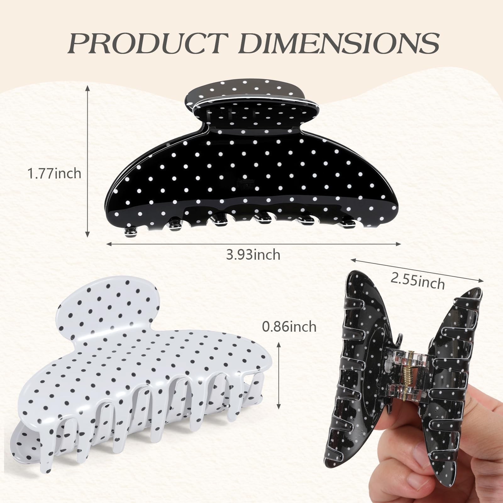 2 Pack Medium Hair Clips for Women, Strong Hold Recycled Black & White
