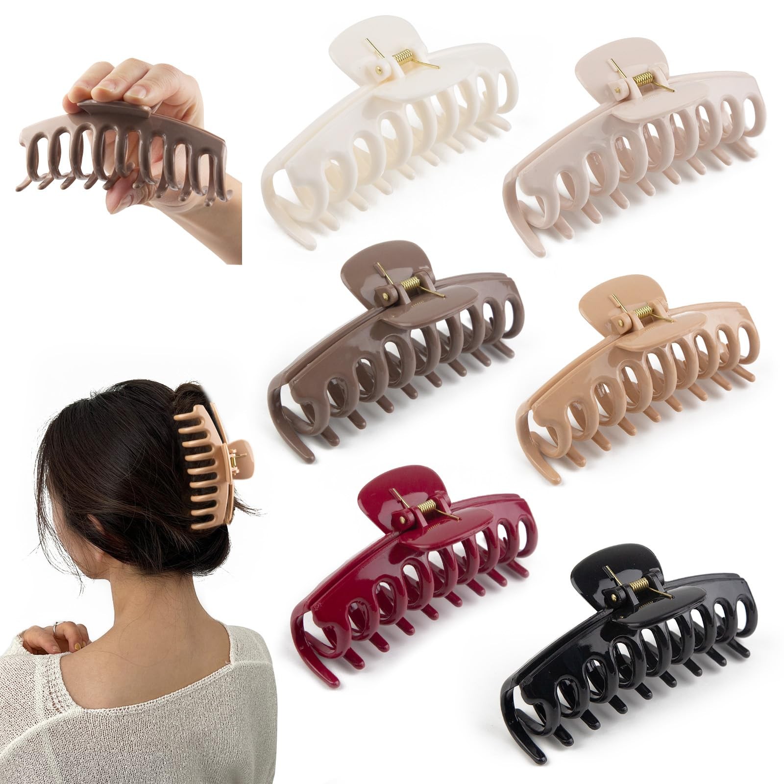 6-Pack 4.3inch Banana Silicone Cloud Claw Clips, Soft Multicolor