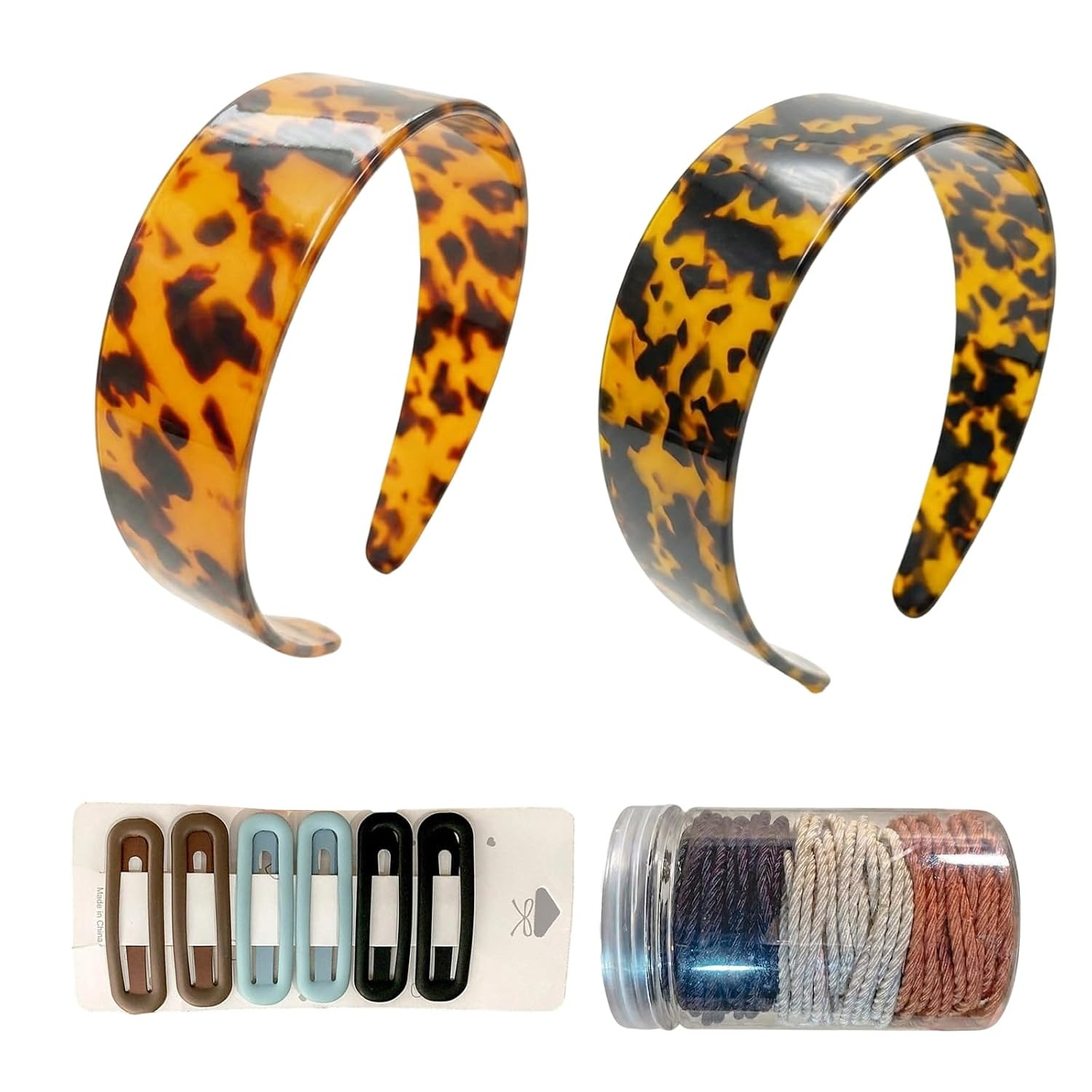 2Pack Wide Tortoise Shell Headband, Thick Acrylic Fashion Leopard Print Headband