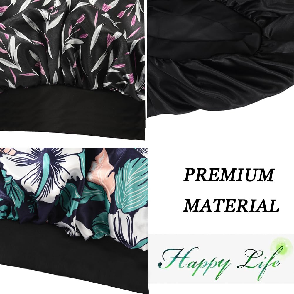Soft Elastic Band Satin Bonnets for Women, 3 Pcs Silky Head Scarf Hair Wrap for