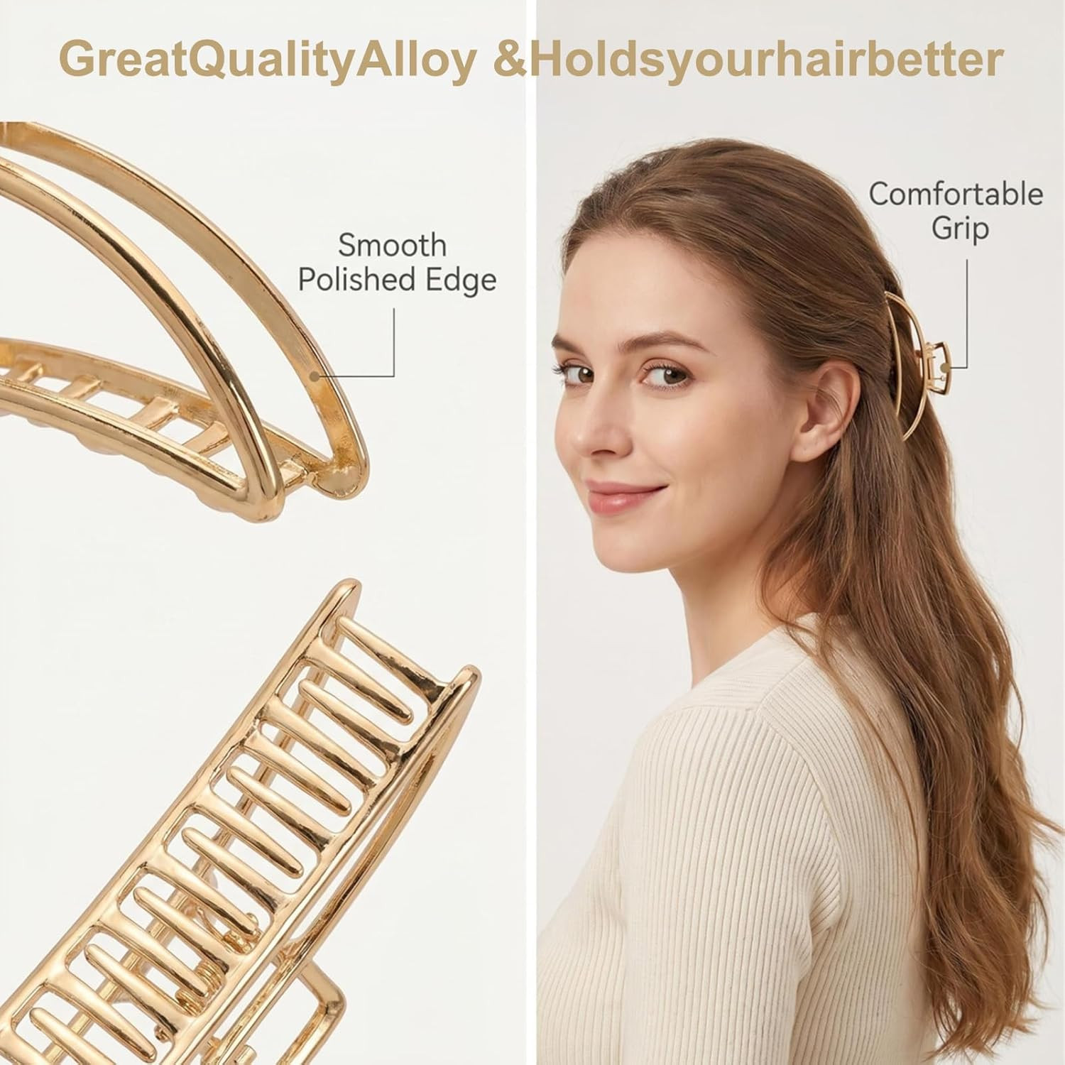 6 Pack Gold Metal Hair Clips – 4 Inch Large Jaw Clips for Women, Strong Hold Hai