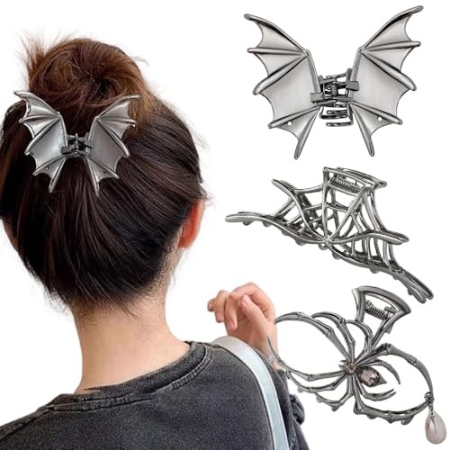 3PCS Black Spider Web Net Bat Hair Claw Clips for Women And Girls, Hiphop
