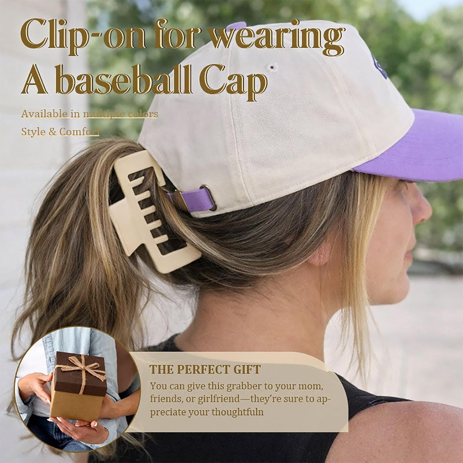 3 Pcs Hat-Friendly Claw Clips for Baseball Caps, Shell Adjustable Hat Claw Clip