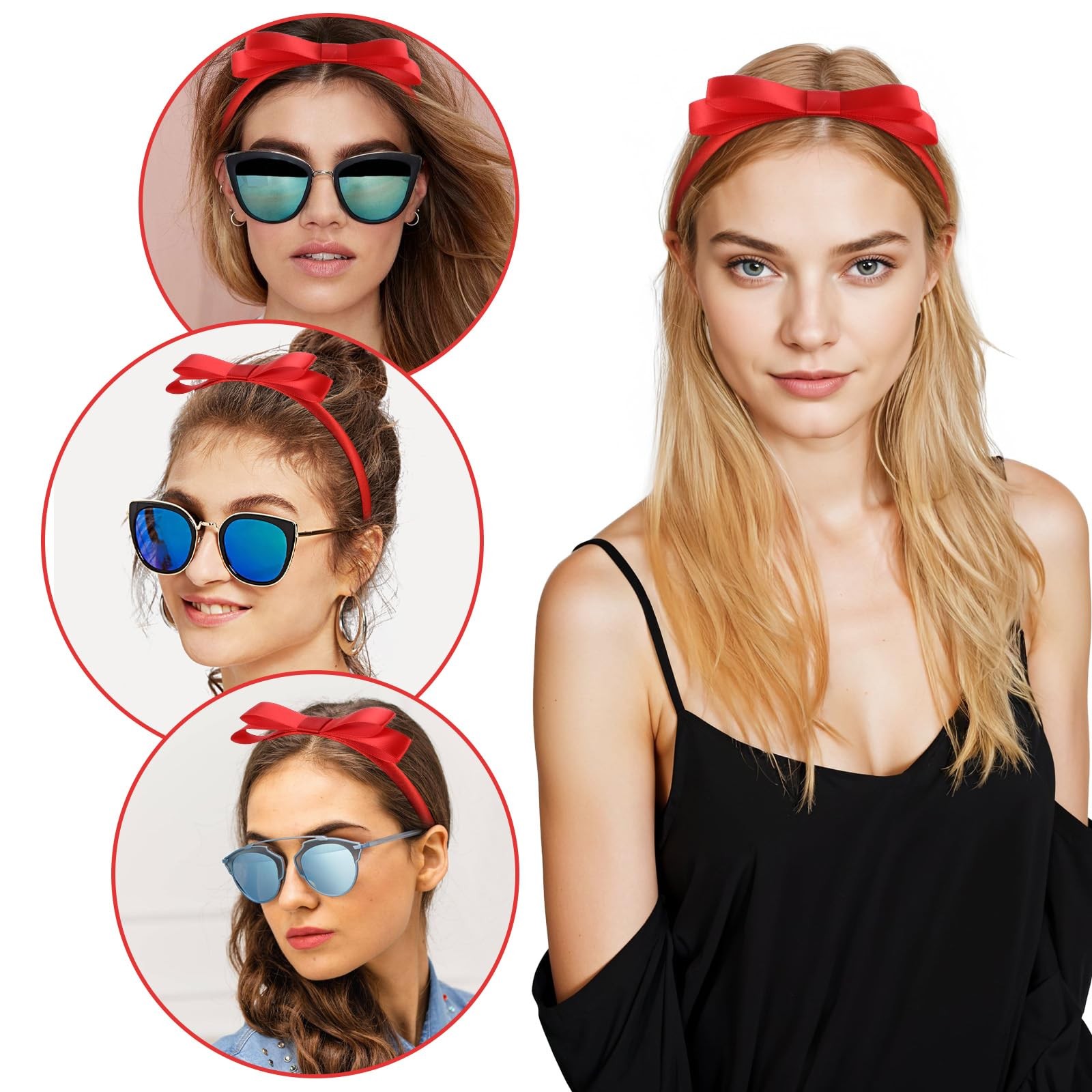 2 Pcs Red Bow Headband for Women Cute Matilda Style Bowknot Headbands Bow Kno…