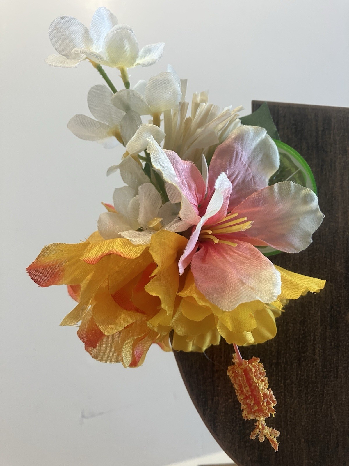 Tropical Floral Tiki Party Wedding Silk Flowers & Lime Hair Clip Handcrafted #47