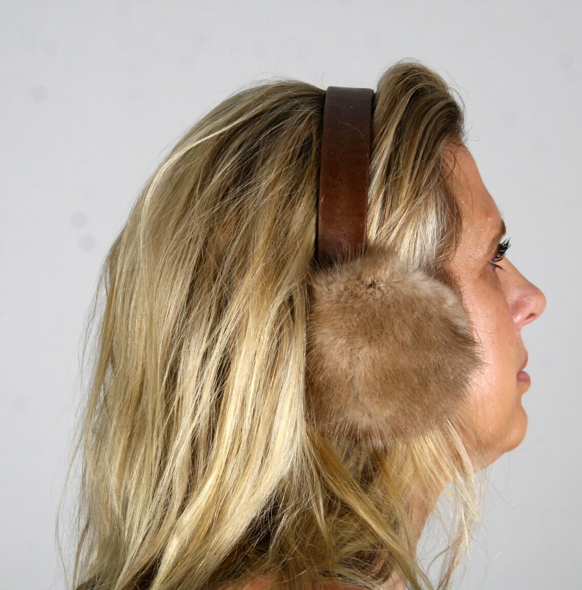 New Pastel Mink Fur Ear Muffs Leather Band Efurs4less