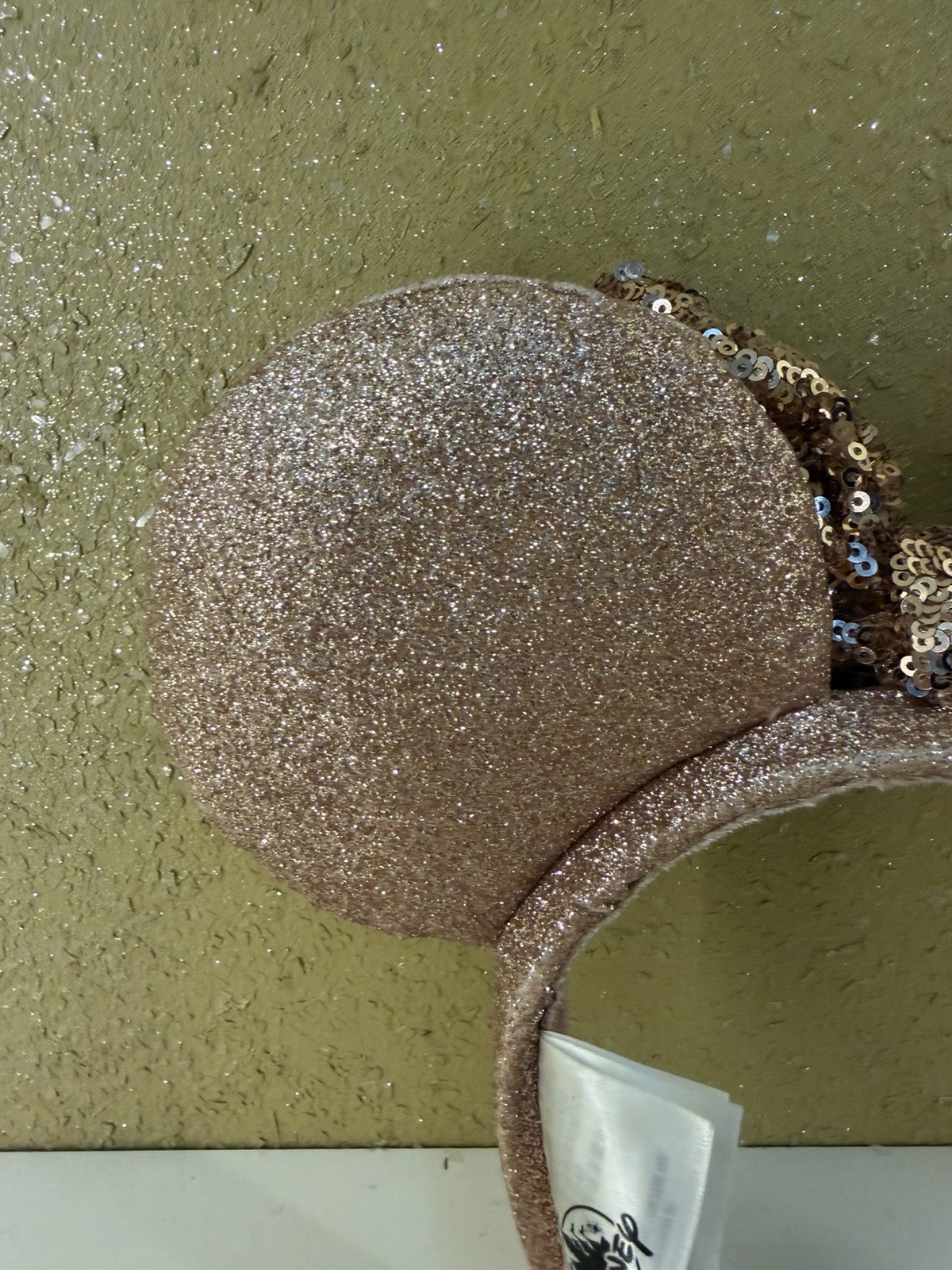 Official Disney Parks Minnie Mouse Ears Headband Rose Gold Sequin Bow Glitter