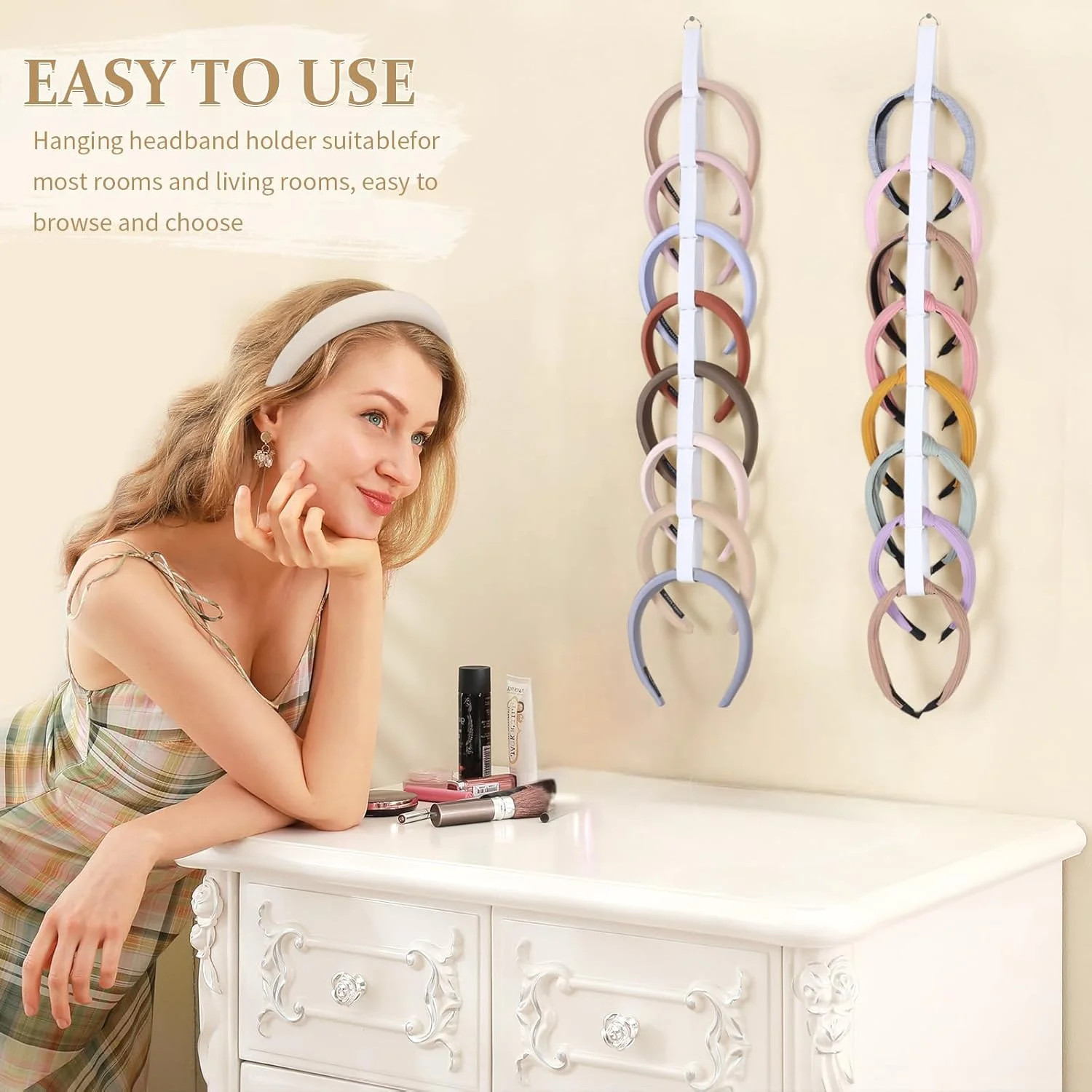 3 PCS Headband Holder Organizer for Girl,Hanging Hairband Storage for Women,Whit