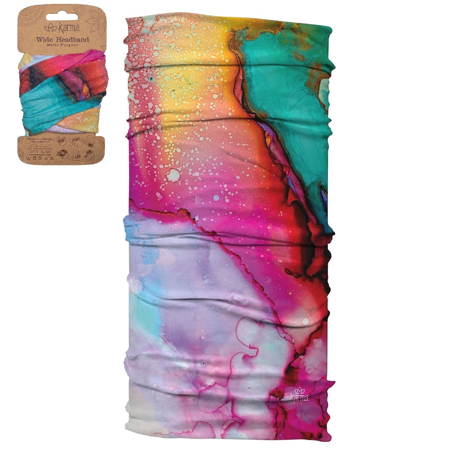 KARMA WATERCOLOR WIDE HEADBAND MULTIPURPOSE HAIR BUFF NECK GATOR FACE SHIELD NWT