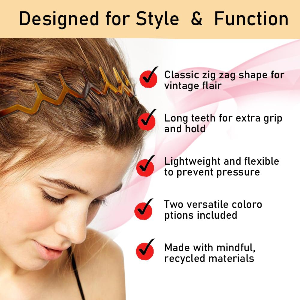 Zig Zag Headbands – Recycled Plastic Wavy Hair Band with Teeth, Headbands for Wo