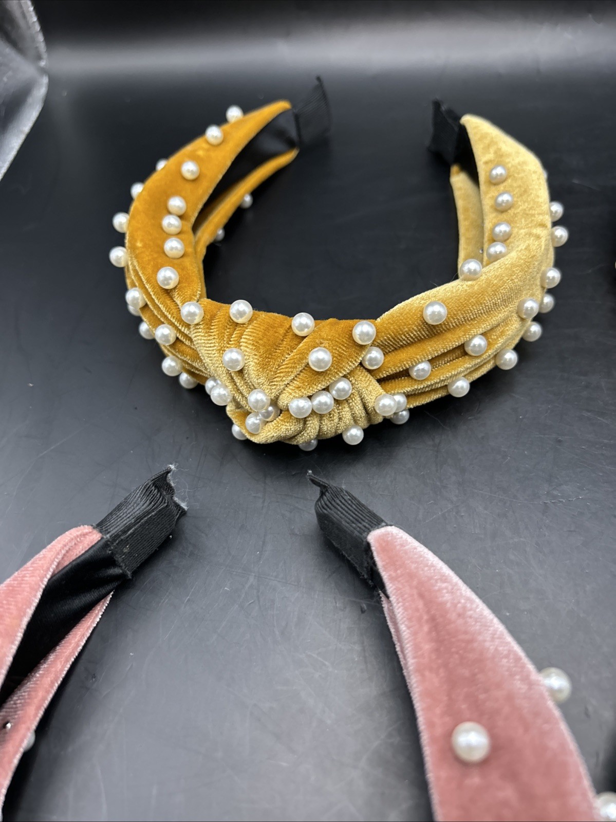 Velvet Faux Pearl Fabric Knotted Headband Lot Set of 5 BB26