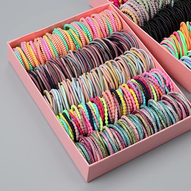 New 100/lot Hair bands Girls Candy Color Elastic Rubber Band Hair Hairband