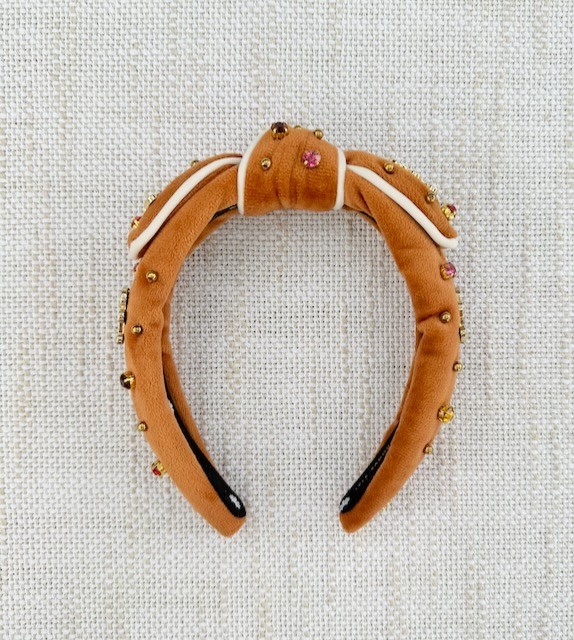 Lele Sadoughi Gingerbread Man Velvet Knot Headband Crystal Christmas EUC