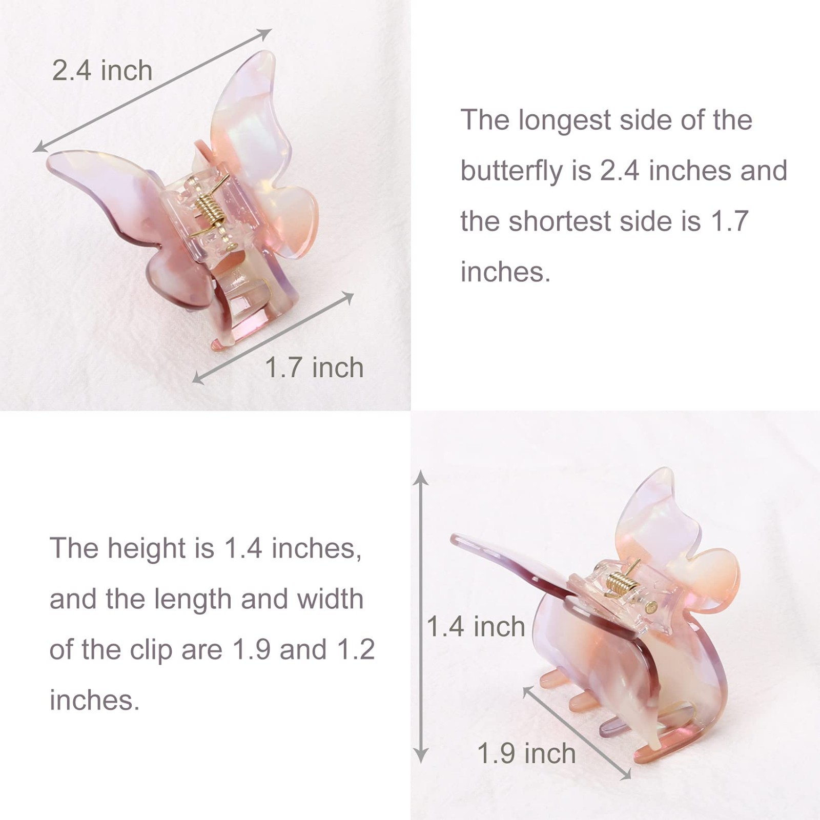 Butterfly Tortoise Shell Hair Claw Clips – 6 Pack Jaw Clips for Girls & Women