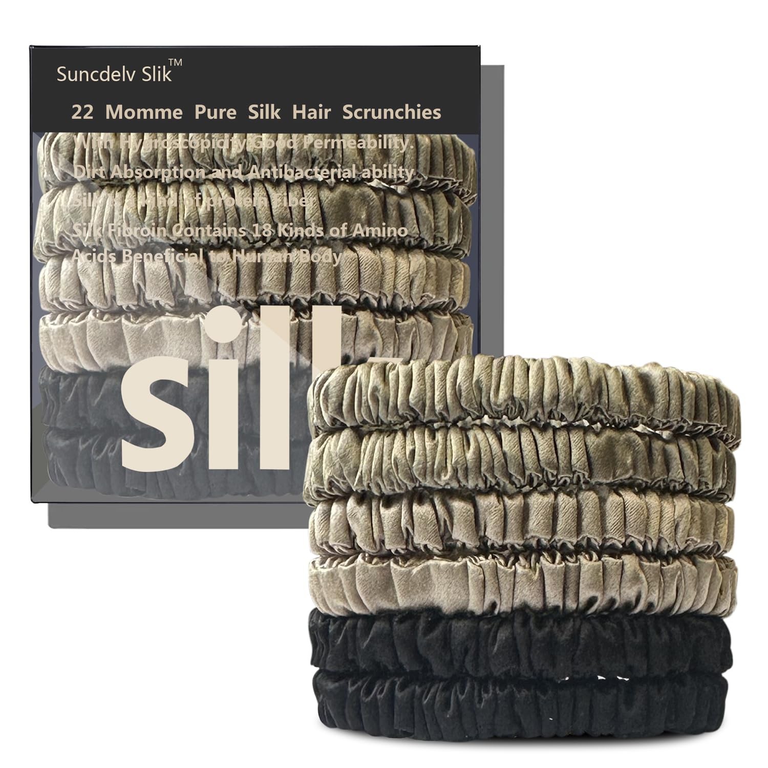 6 Pcs 100% Mulberry Silk Scrunchies 22 Momme, No Crease Hair Ties