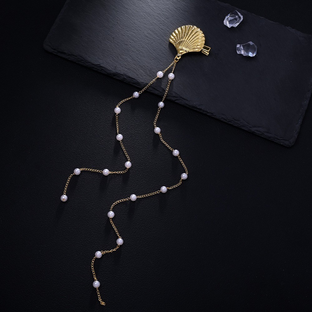 Shell Pearl Tassel Hair Clip Gold Silver Tone Faux Pearl Barrette Hair Accessory