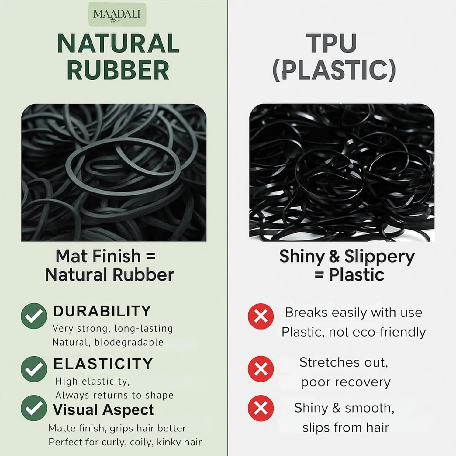 300 Black Hair Ties – Small Strong Rubber Bands for Thick, Curly & Afro Hair, Br