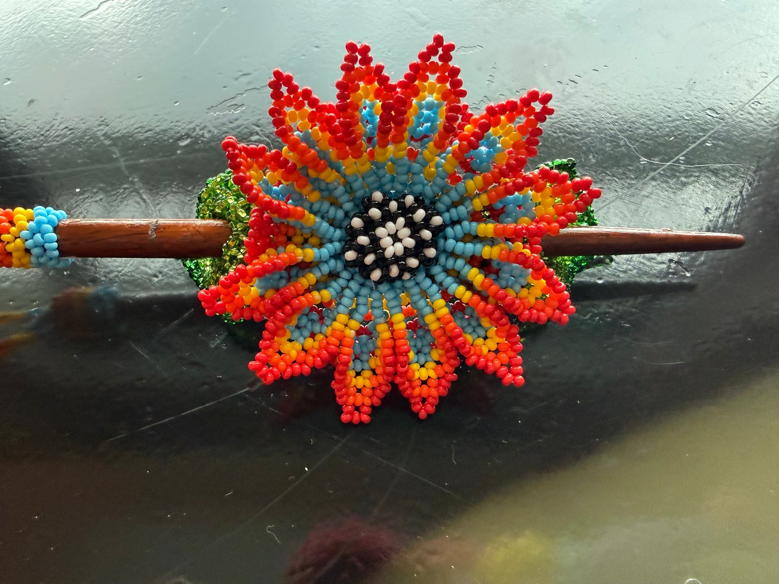 Guatemala Artisan Beaded Floral Hair Barrette Wooden Hair Accessory #2026053002