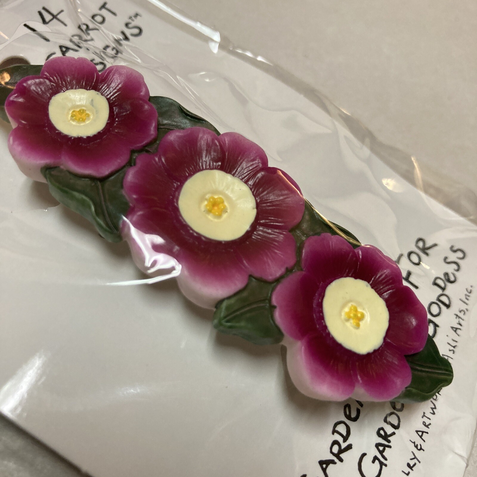 NWT Handpainted Primroses Hair Clip Barrette ￼’14 Carrot Designs’ Gift Unique