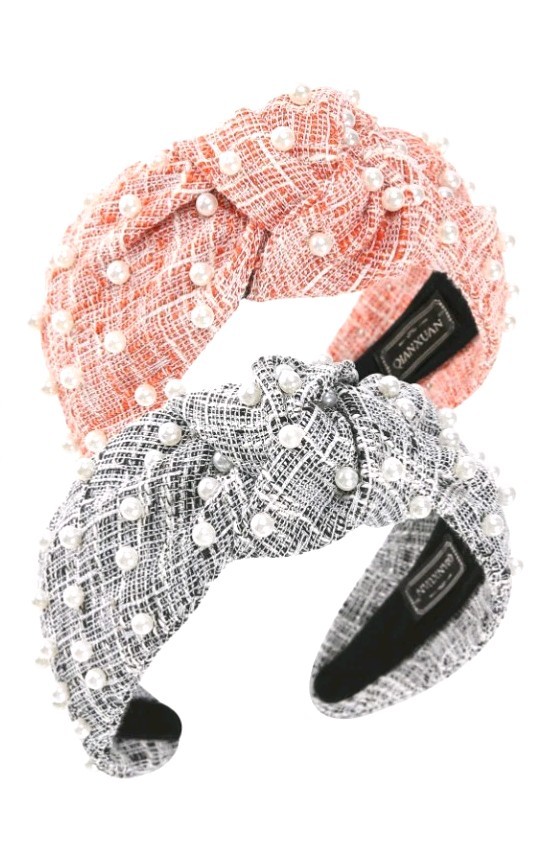 Wide Hair Bands Women Fashion White Pearl Headbands Confort Top Knot 2Pcs Multi