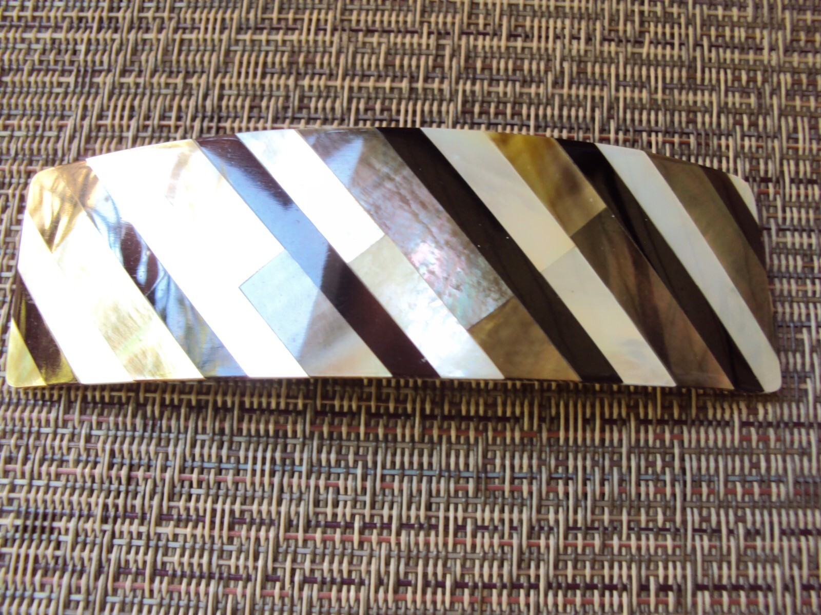 Large Black White Pearl Gray Abalone Shell Barrette Mosaic