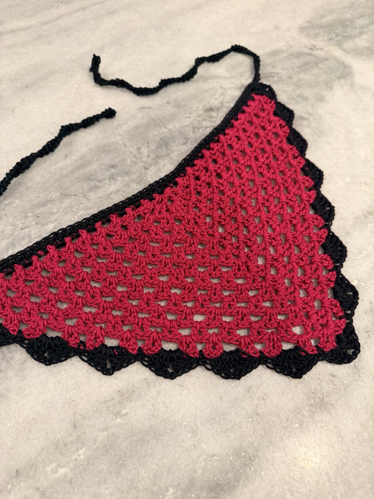 Handmade Crochet Bandana Head Scarf Cotton Boho Triangle Wrap Fest Cottagecore