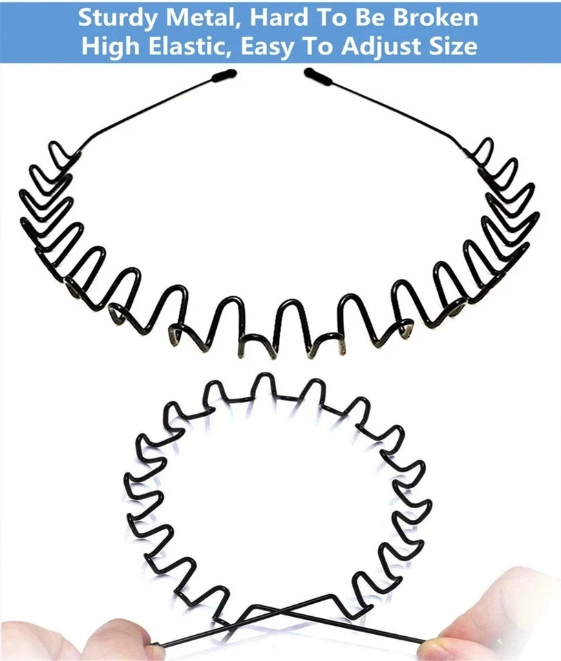 bodbop Metal Hair Band for Men Headband Women Bands Unisex Black Wavy Spring