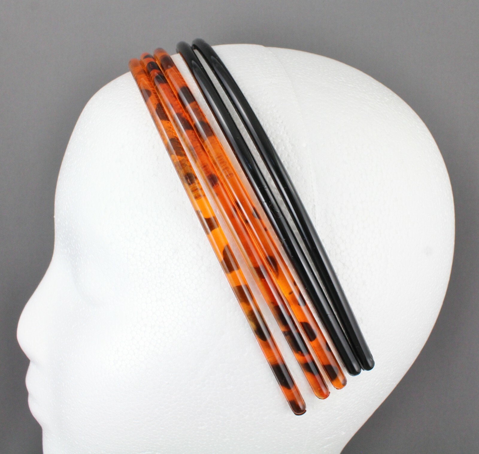 Brown Black 5 skinny set headbands pack plastic thin skinny narrow grip teeth