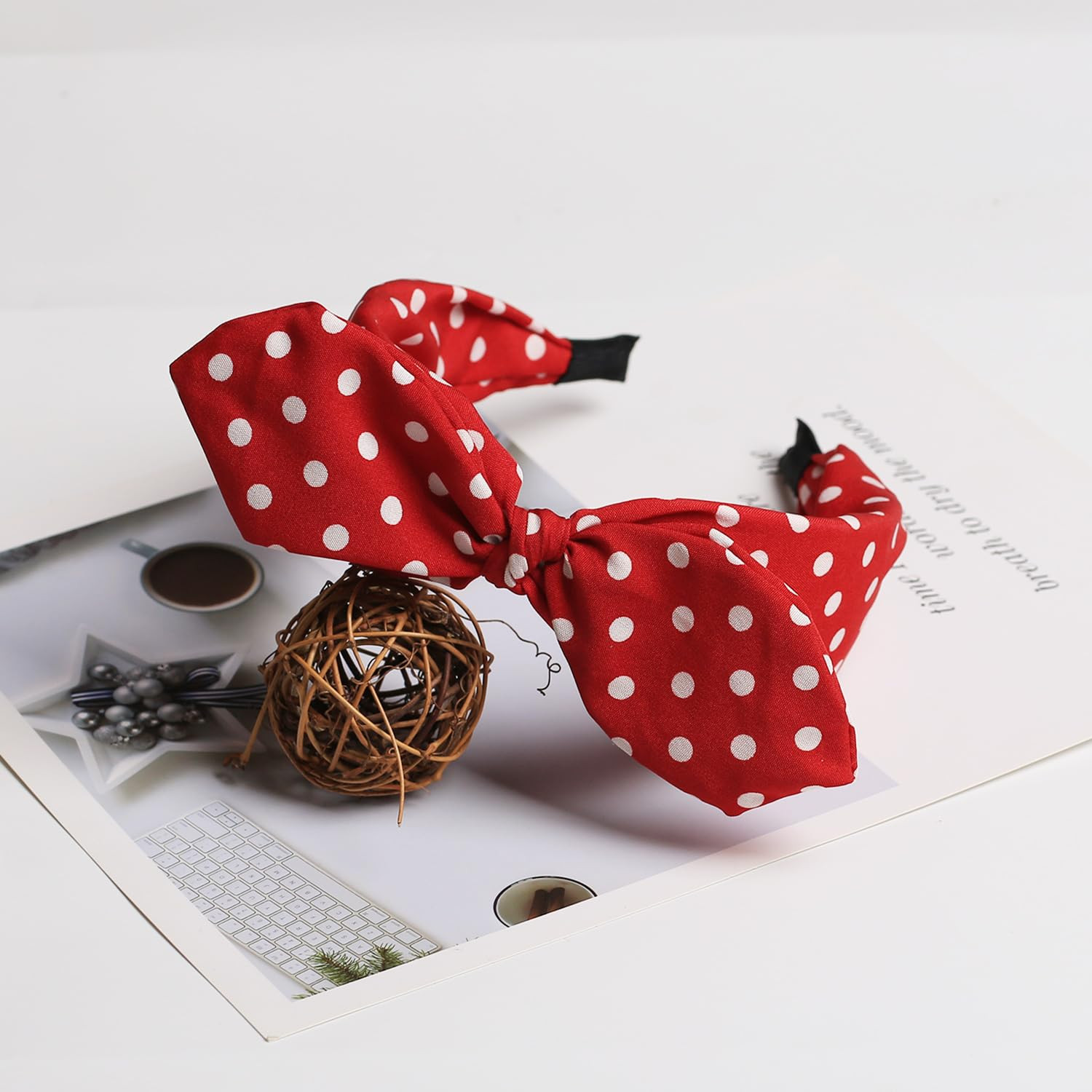 Red Polka Dot Bow Headbands for Women Bandana Hairband with Bow Halloween Costum
