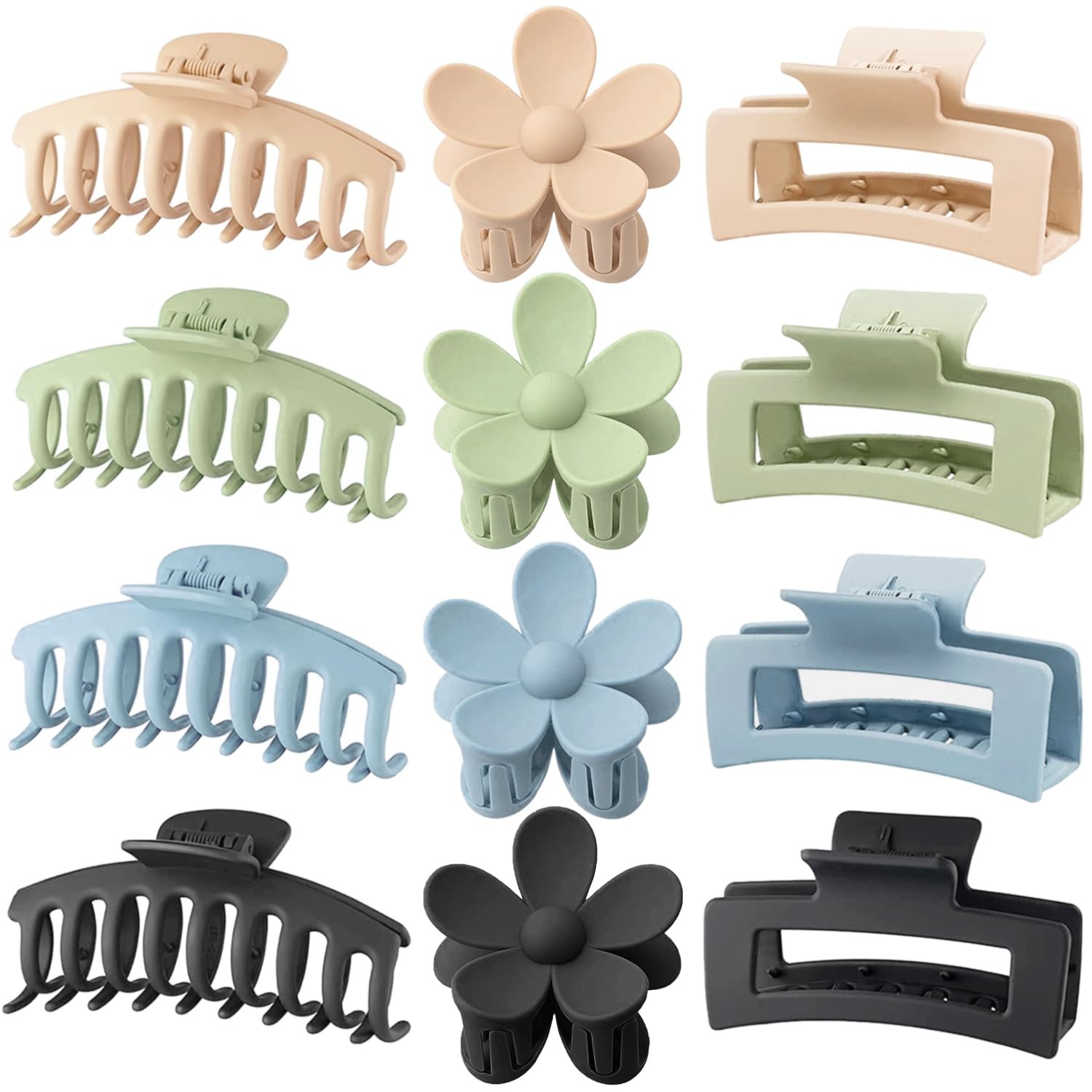 Large Hair Claw Clips 12 Pack Flower Hair Clips for Thin Hair Big Square Matt…