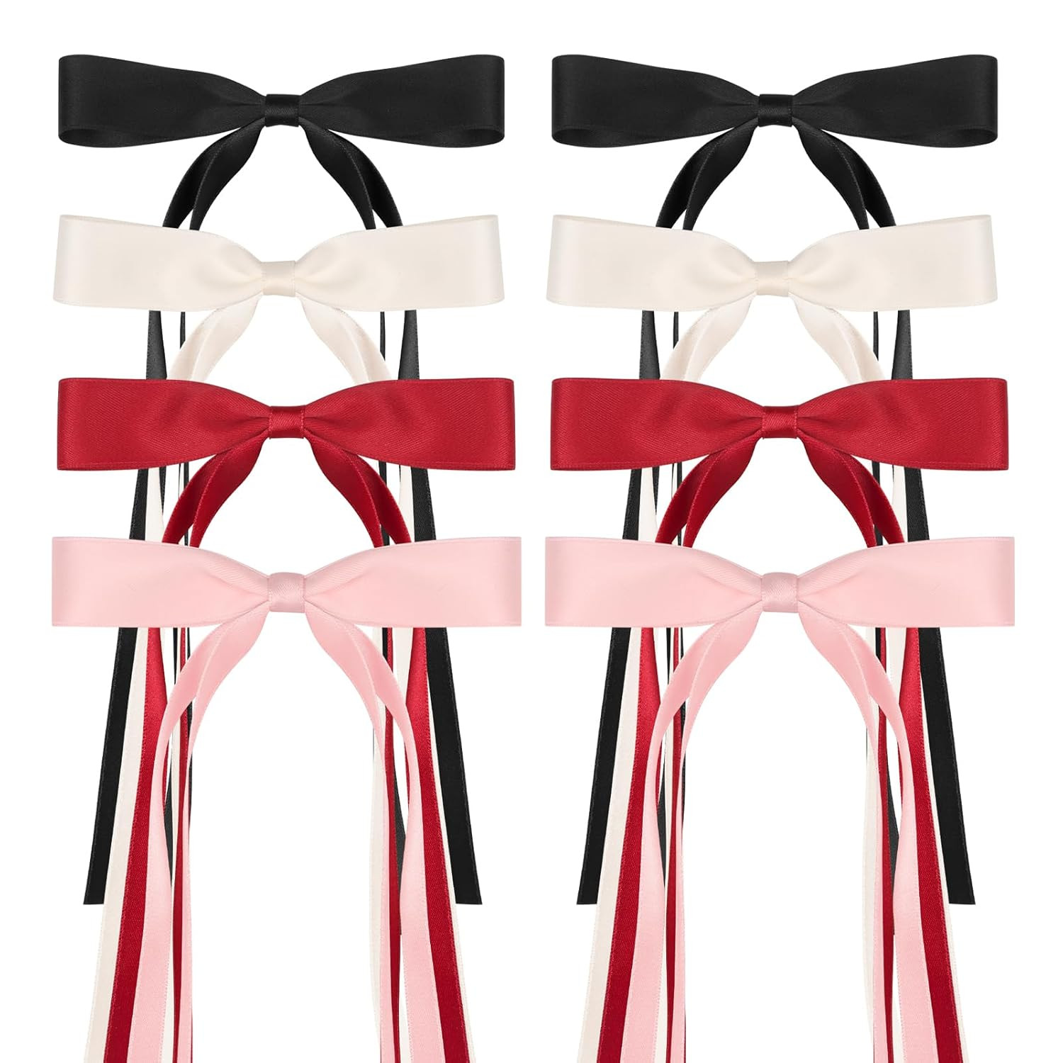 8 PCS Silky Satin Hair Bows with Tassel for Women Grils, Tassel Ribbon Bowknot H