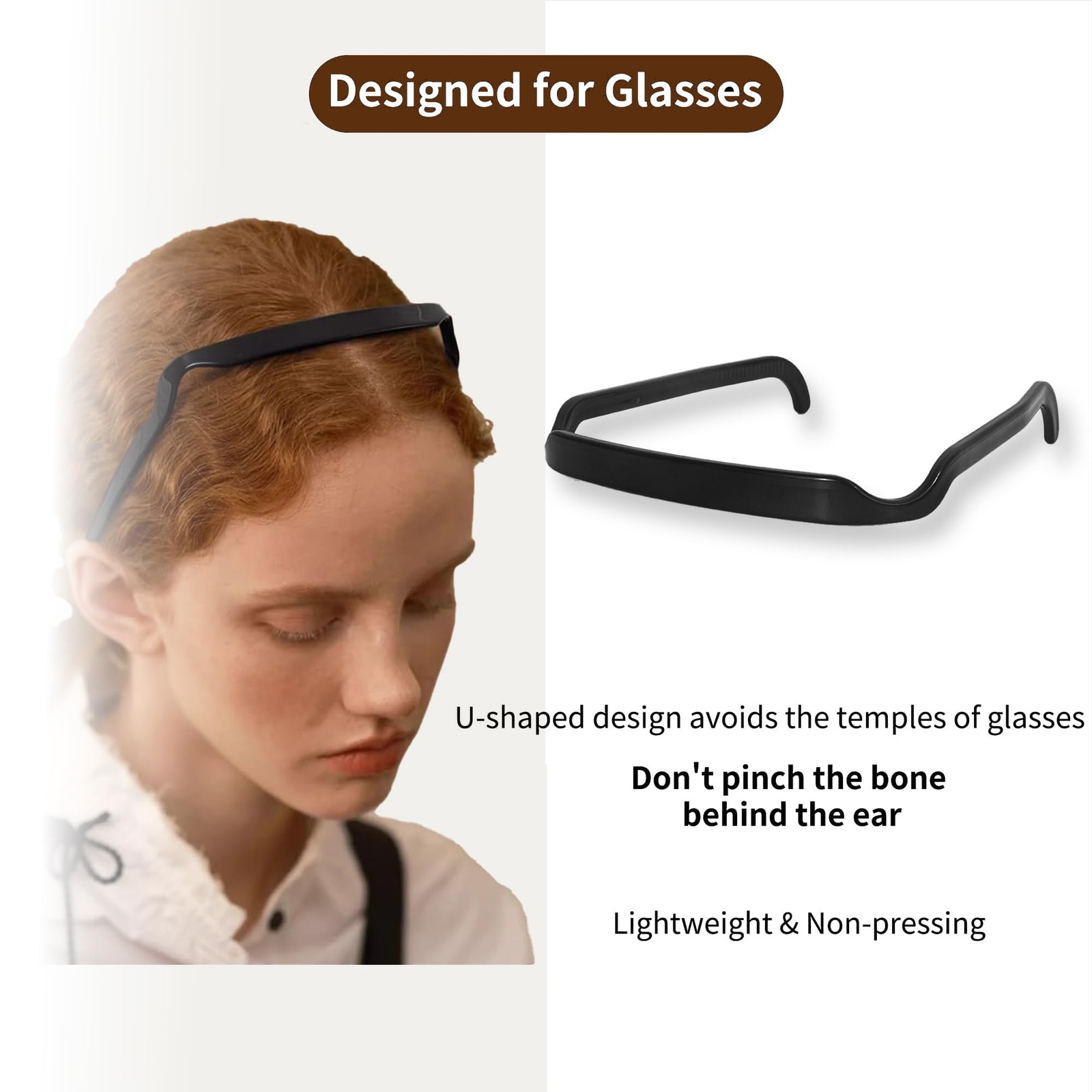 Sunglasses Shape Invisible Hair Hoops-Square Hairband ，Curly Thick Headband