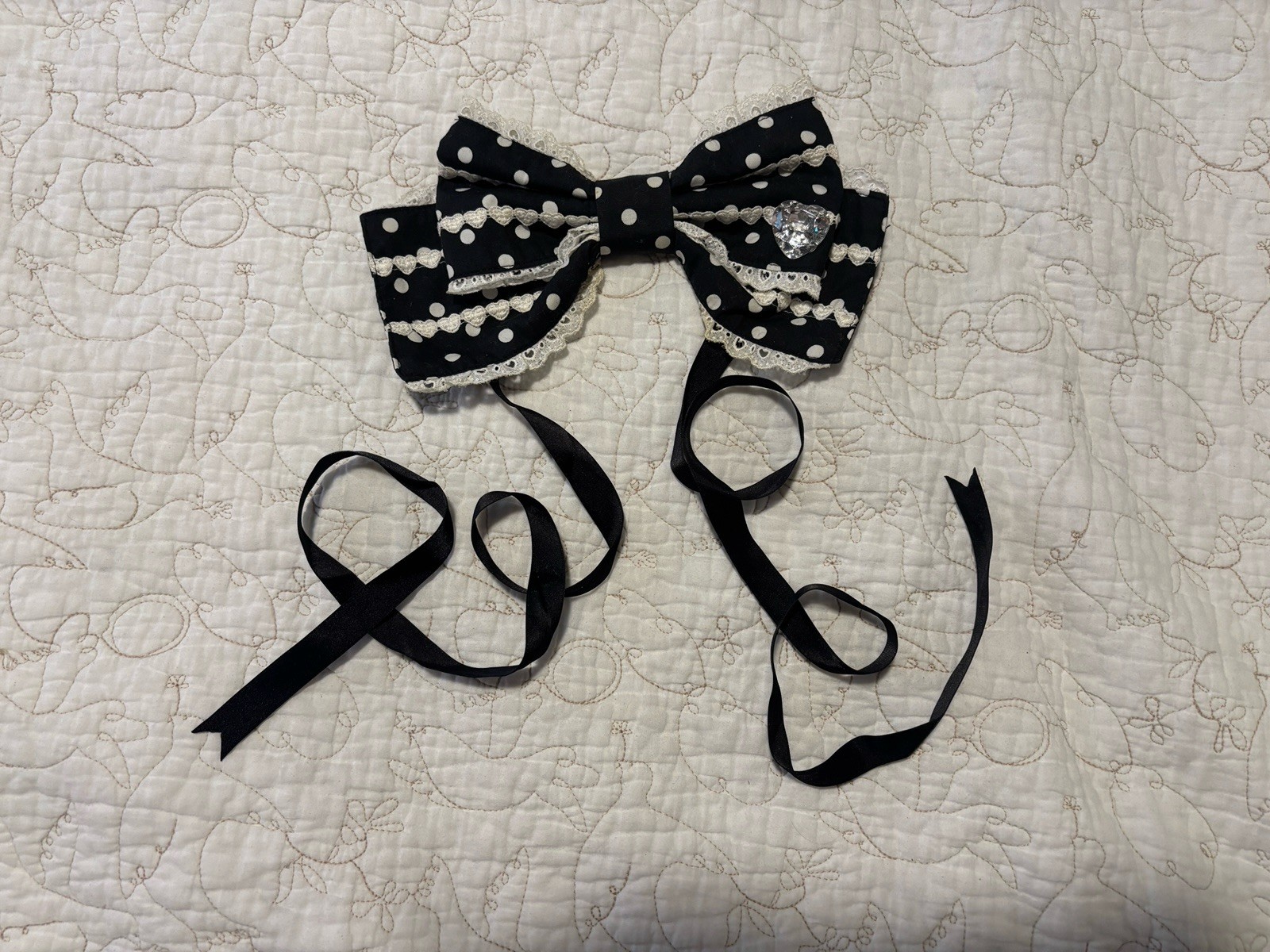 2009 ✨Angelic Pretty – Polka Dot Love Head Bow in Black 🦢🖤