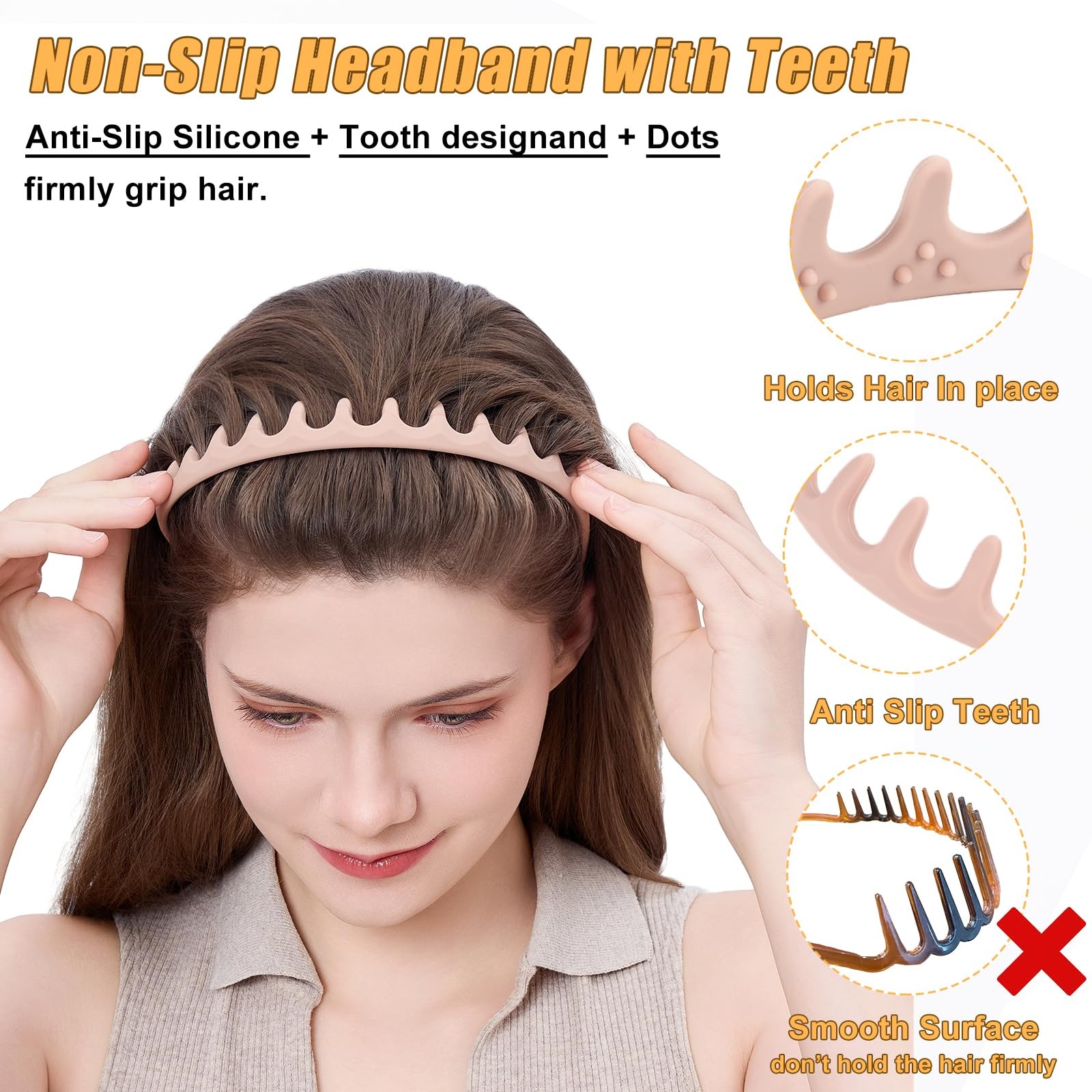 ROISDIYI Silicone Headbands for Women Non 1 Count (Pack of 1), Neutral 2PC