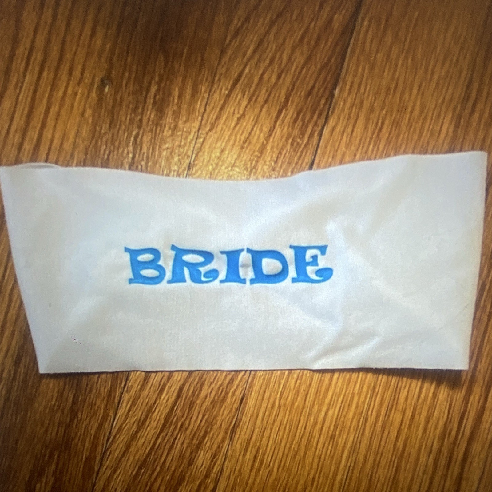 Satin Stretch Headband White w/ Blue Text – Women Formal