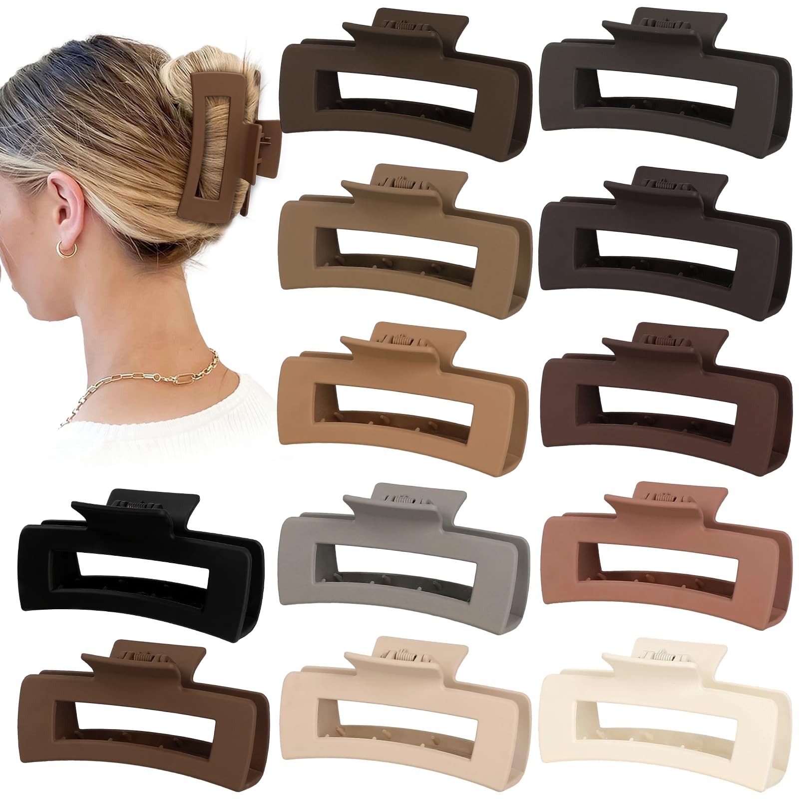 12 PCS 4.1 Inch Large Hair Claw Clips Thick Jumbo Square Jaw Bulk Accessory