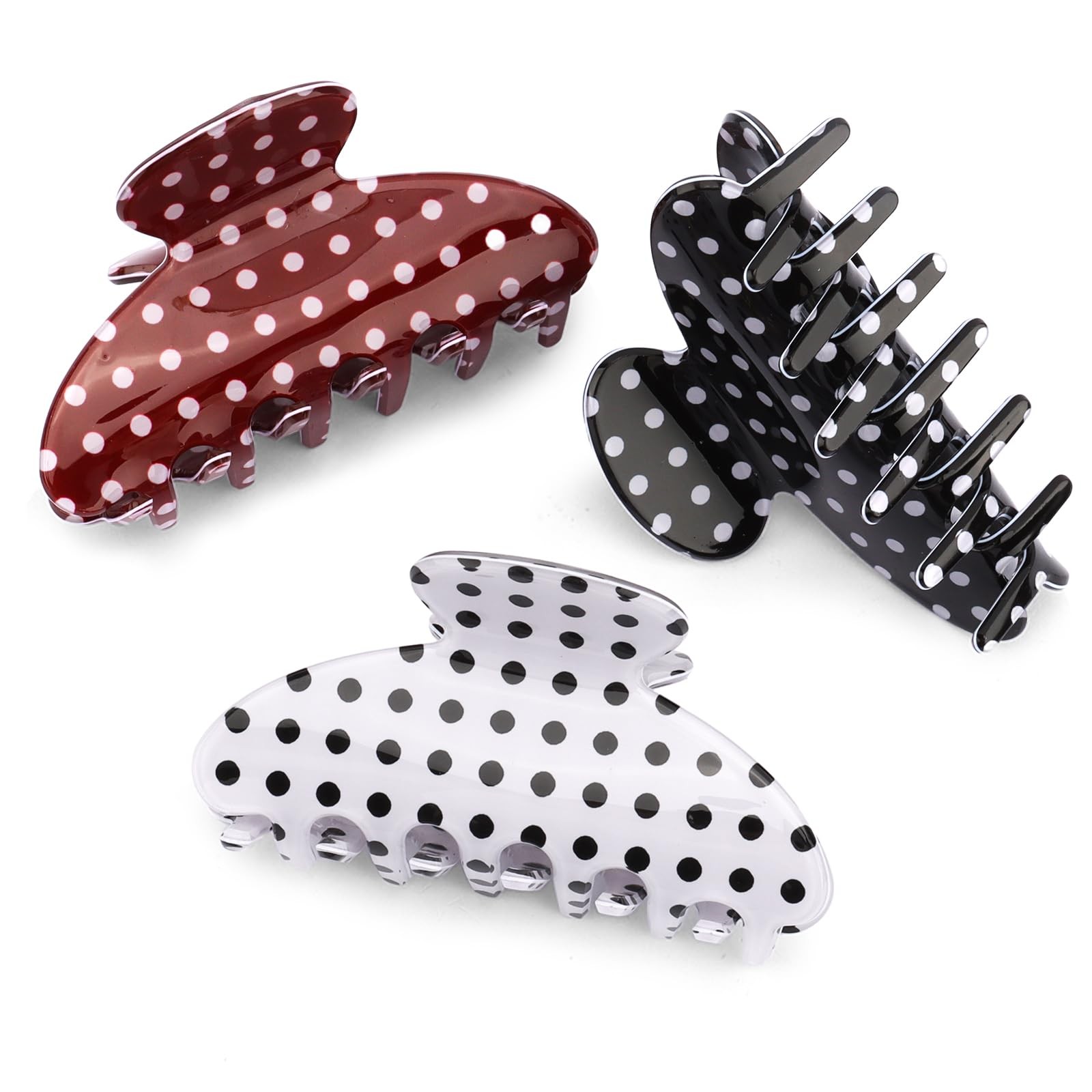 FASOTY 3Pcs Polka Dots Claw Clips for Women, 1 Count (Pack of 3), Multicolor