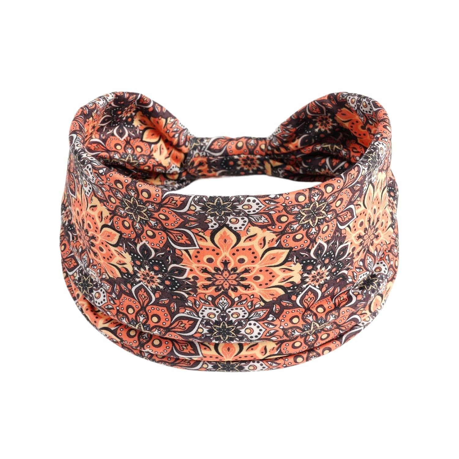 4 Pack Boho Headbands Stretch Paisley Print Bandana tangerine、pink、green、cyan